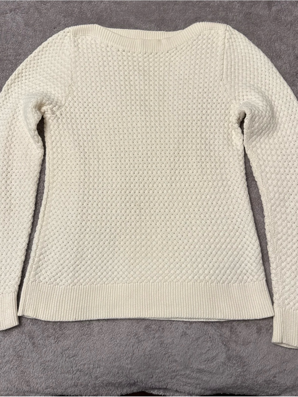 Vntg LL Bean Sweater Womens S Cream Basketweave Boatneck Fisherman Coastal Core
